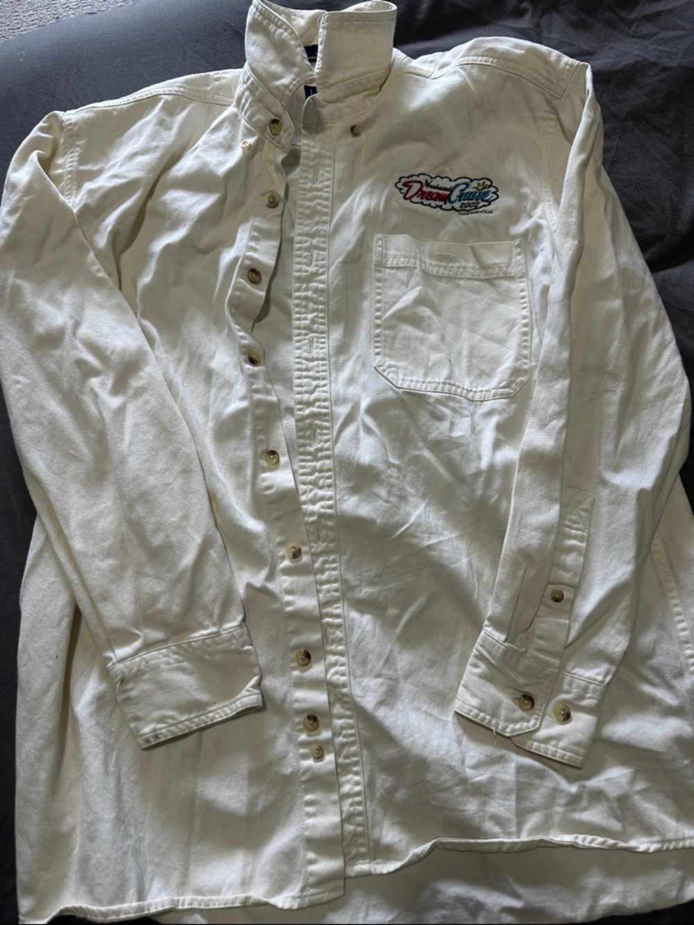 White Women's Button-Down Shirt with Embroidered Chest Logo
